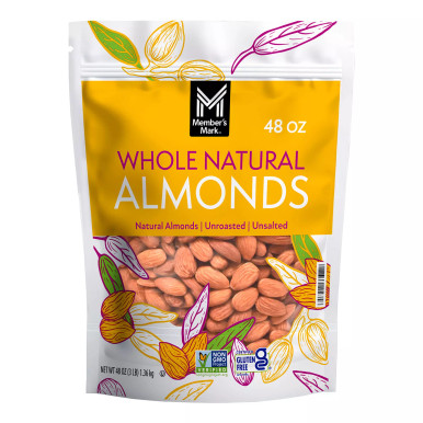 Member's Mark Whole Natural Almonds, Unroasted, Unsalted, 48 oz