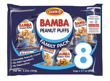Osem Bamba Puffed Peanut Snack, Family Pack, (Pack of 8 x 0.7oz Bags)