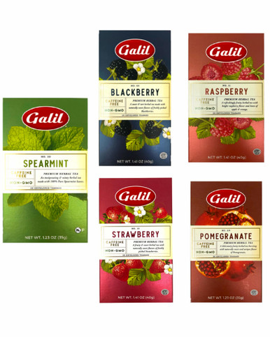 Galil Herbal Tea Variety Pack, Caffeine Free, 5 Flavors, 10 Tea Bags, (Pack of 3)