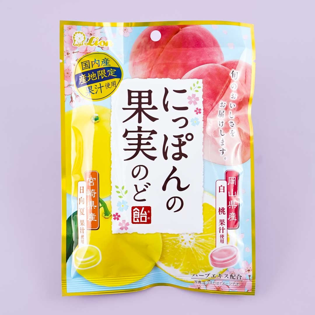 Lion Nippon Fruits Throat Candy - White Peach & Hyuganatsu