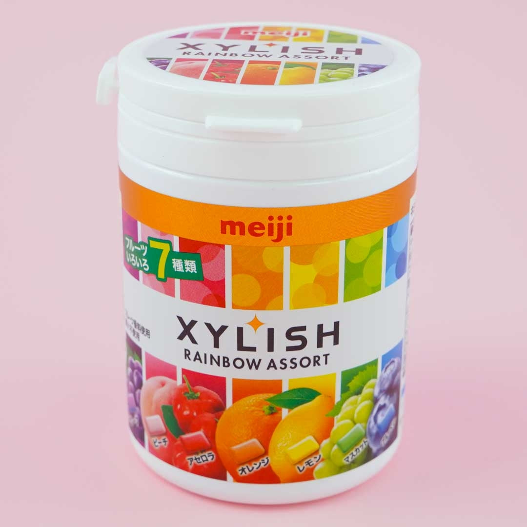 Meiji Xylish Rainbow Assorted Fruit Gum Bottle