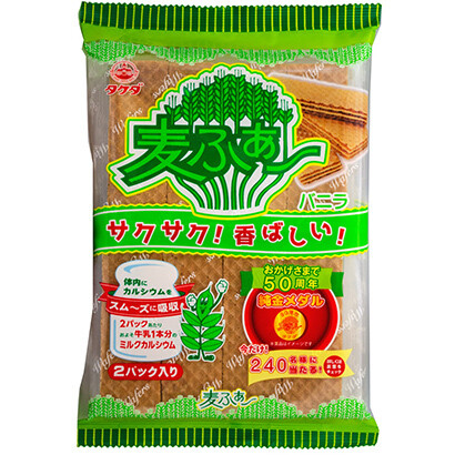 'Mugi Fa', Wafer, Vanilla Cream, Japan snack, Long seller, 16bars in 1 pack.