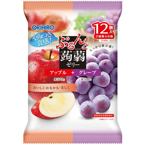Orihiro "Purunto Konnyaku Jelly, Apple and Grape flavor" Konjac Fruits Jelly, 20g x 12 pc