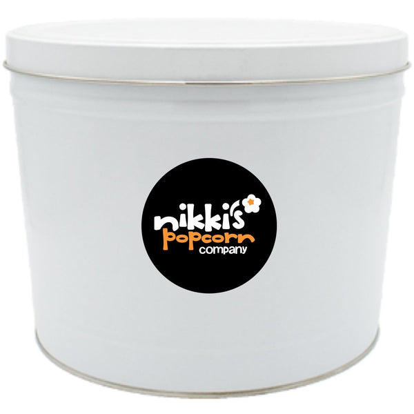 2 Gal White Gourmet Popcorn Tin