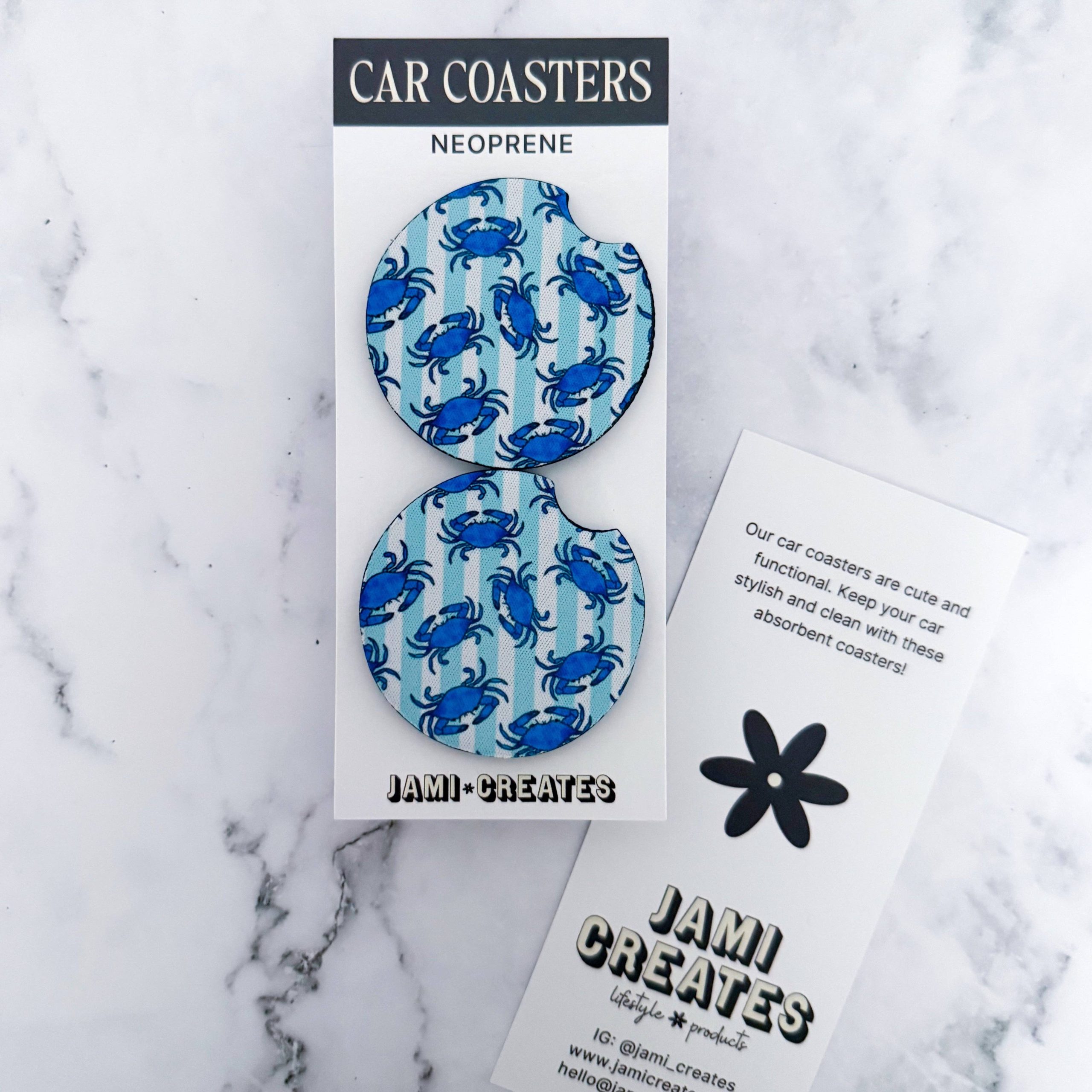 Jami Creates - Nautical Striped Maryland Blue Crab Car Coaster