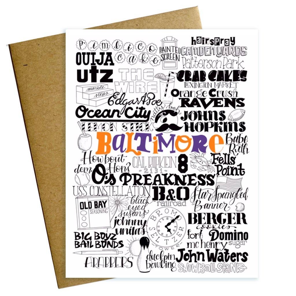 Maggie Moore Studio - Baltimore Maryland Typographic Greeting Card - S