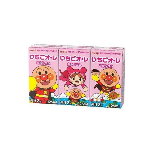 Meiji, Anpanman Drink Series, Strawberry Au Lait, Milk Drink, 125ml x 3,