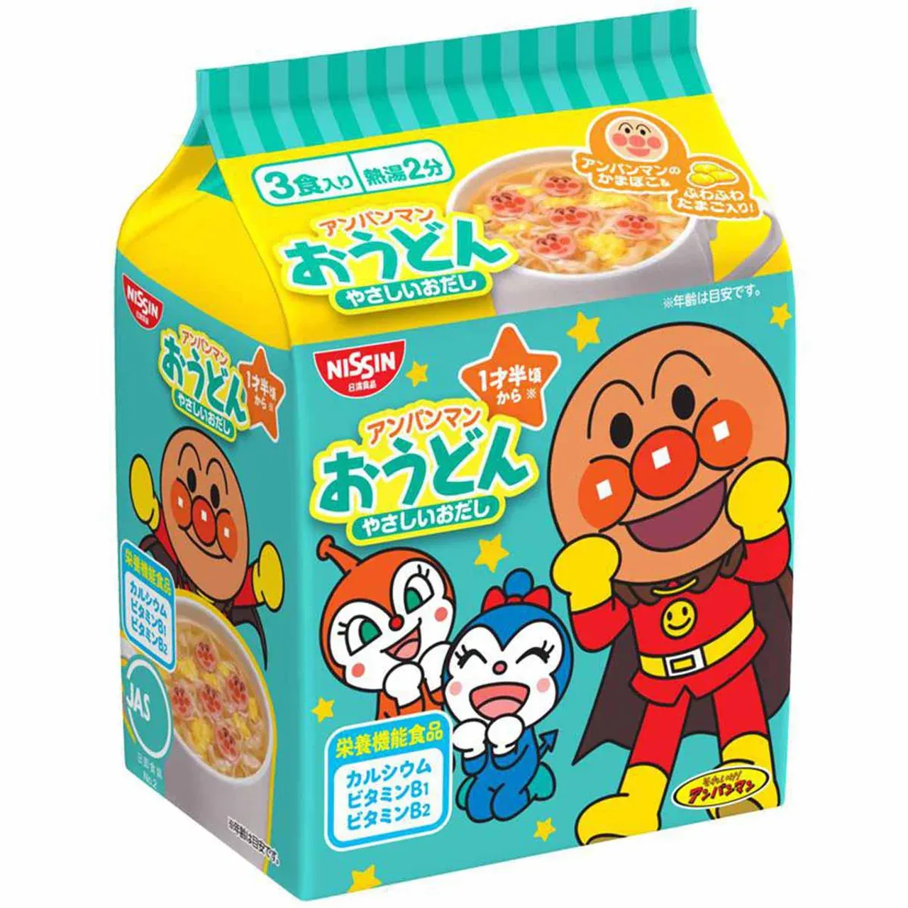 Nissin, Anpanman Udon, Soy Sauce & Dashi Soup, 3 mini noodles