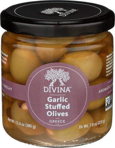 Divina - Olive Green Athos Stuffed Garlic, 7.7 Oz | Pack of 6
