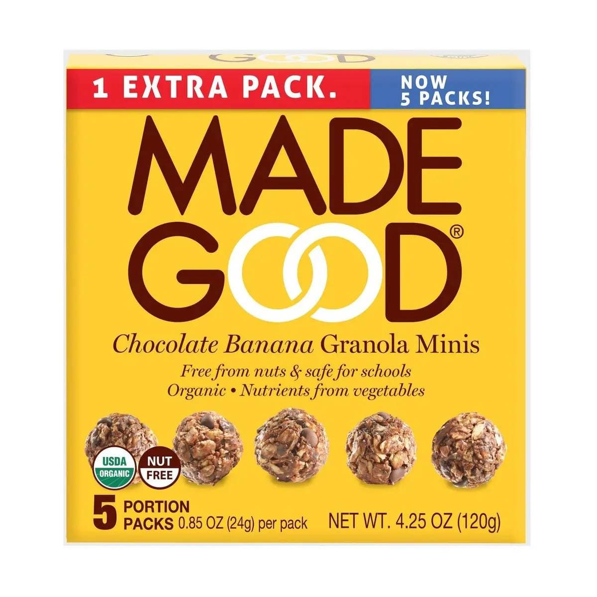MadeGood Organic Granola Minis Chocolate Banana, 4.25 oz | Pack of 6