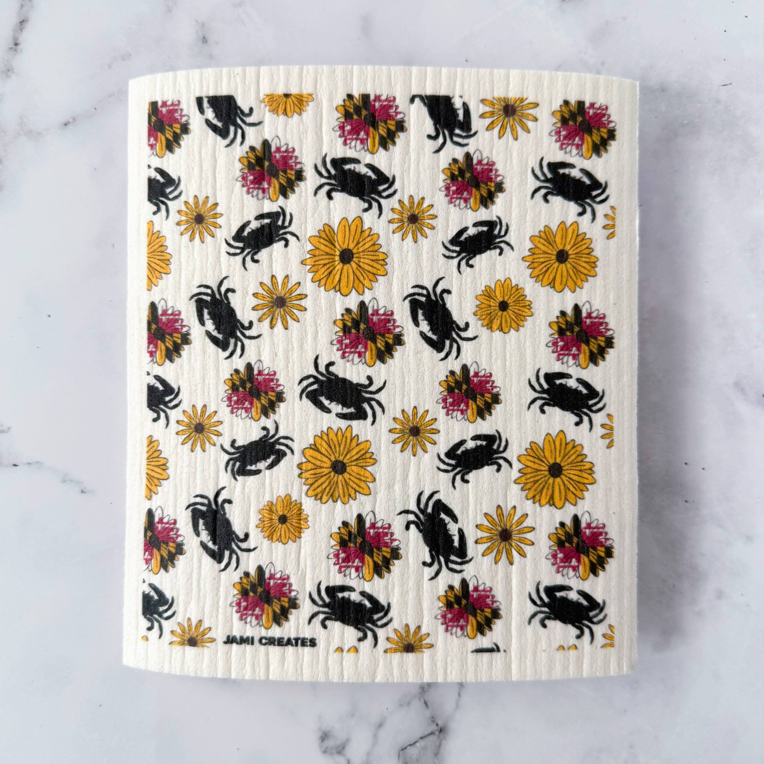Jami Creates - Maryland Flower Flag Crab Patterned Swedish Dish Cloth
