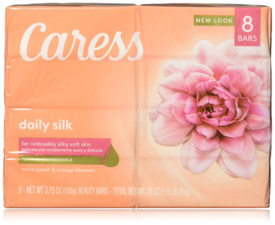 Caress Beauty Bar Soap For Silky, Soft Skin Daily Silk With Silk Extract and Floral Oil Essence, 3.75 (8 count)