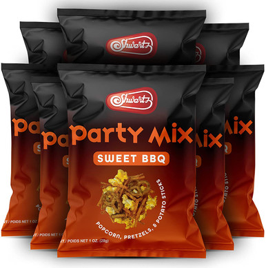 Shwartz Snack Mix Sweet BBQ Flavored Party Mix, Popcorn, Pretzels, And Potato Sticks, 1 oz (Pack of 8)