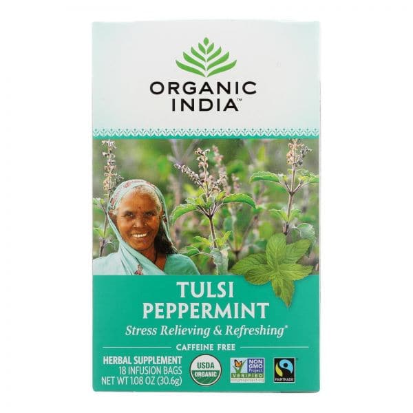 Organic India Tulsi Peppermint Herbal Tea, 18 bag | Pack of 6