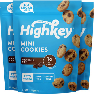 Highkey Keto Chocolate Chip Cookies, Low Carb Snacks Keto Food Sugar Free High Protein Cookie with Zero Carbs for Healthy Snack Foods Diabetic Friendly Ketogenic Products, (3 Pack)