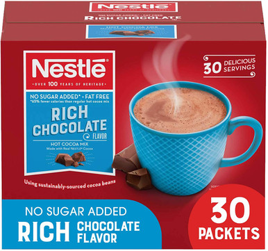 Nestle Hot Chocolate Packets, Hot Cocoa Mix, No Sugar Added and Fat Free, 30 Count