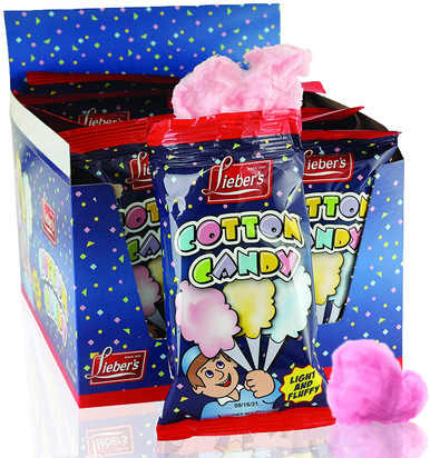 Lieber's Cotton Candy, Light & Fluffy Vintage Candy, Blue & Red Carnival, holloween, Birthday Party Favors Treats Supplies for Kids, Kosher, 0.8 Ounce Bag (Pack of 12)