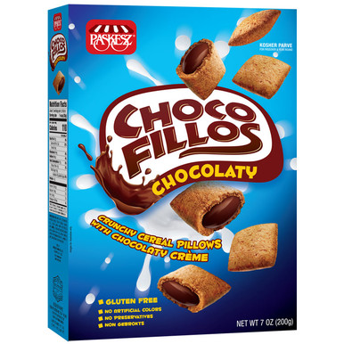 Paskesz Passover Choco Fillos Chocolaty, Gluten Free Crunchy Cereal Pillows, 7 oz