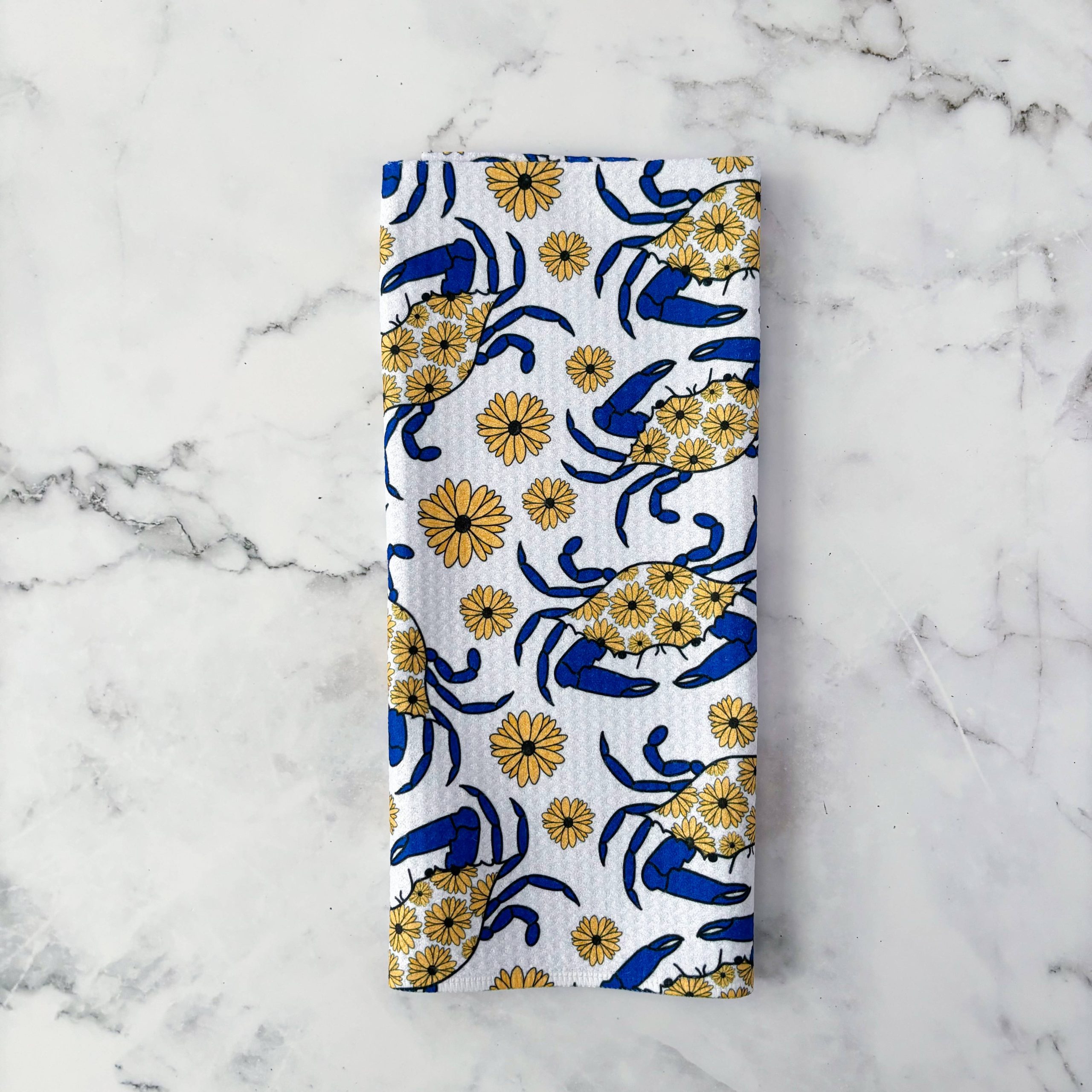 Jami Creates - Maryland Blue Crab Patterned Waffle Kitchen Dish Towel: