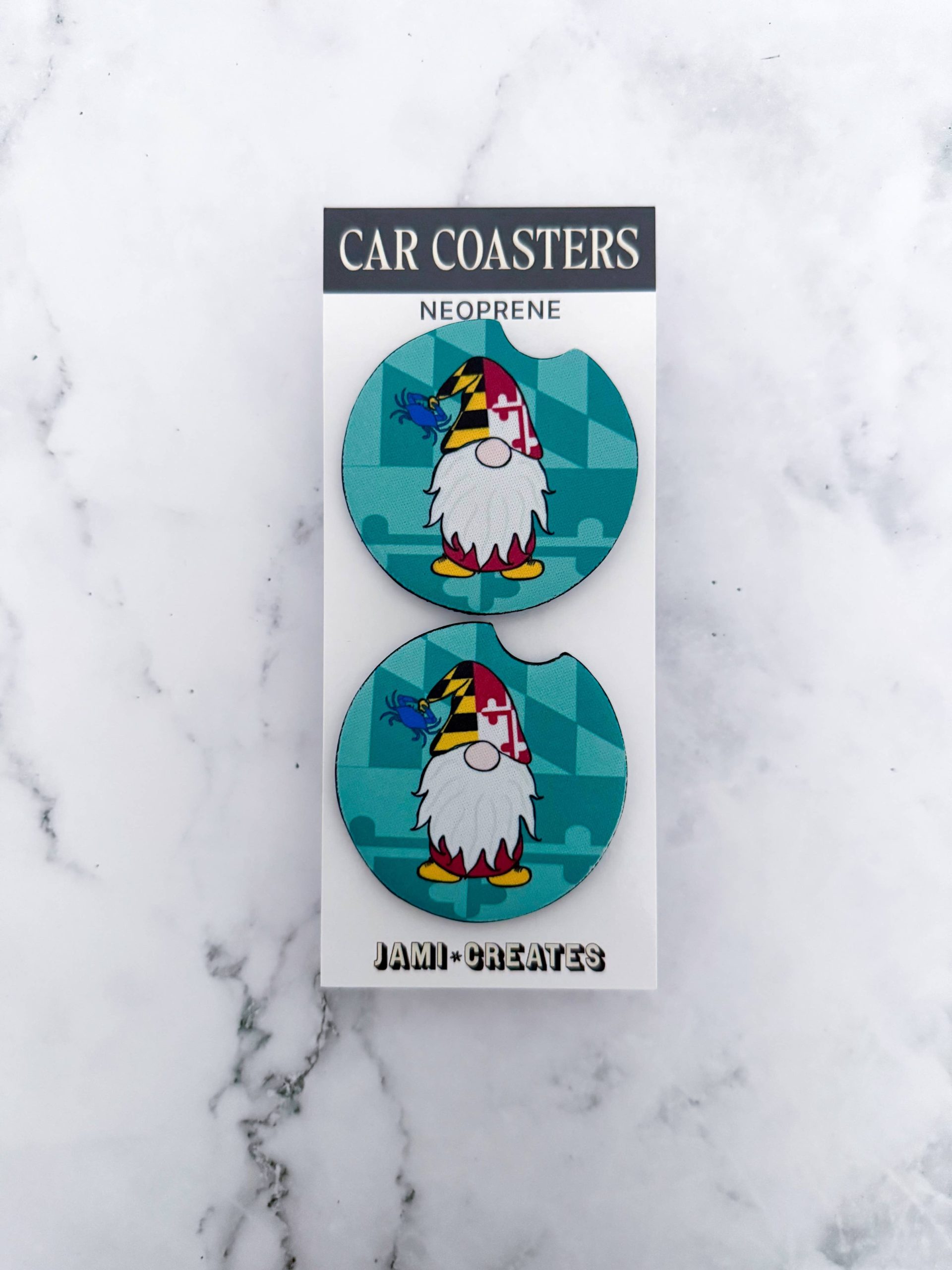 Jami Creates - Teal Maryland Gnome Car Coasters