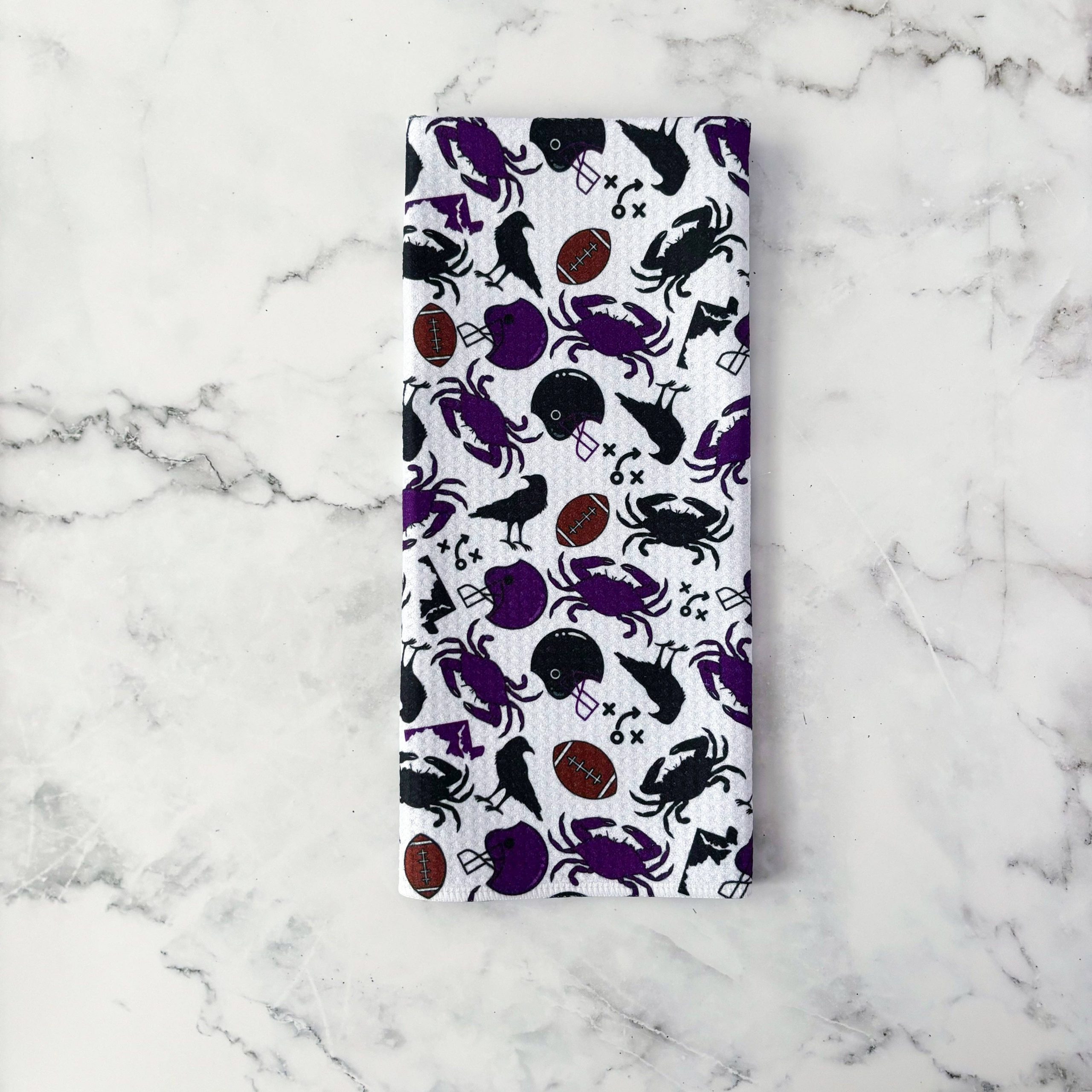 Jami Creates - Baltimore Ravens Patterned Waffle Kitchen Dish Towel: W