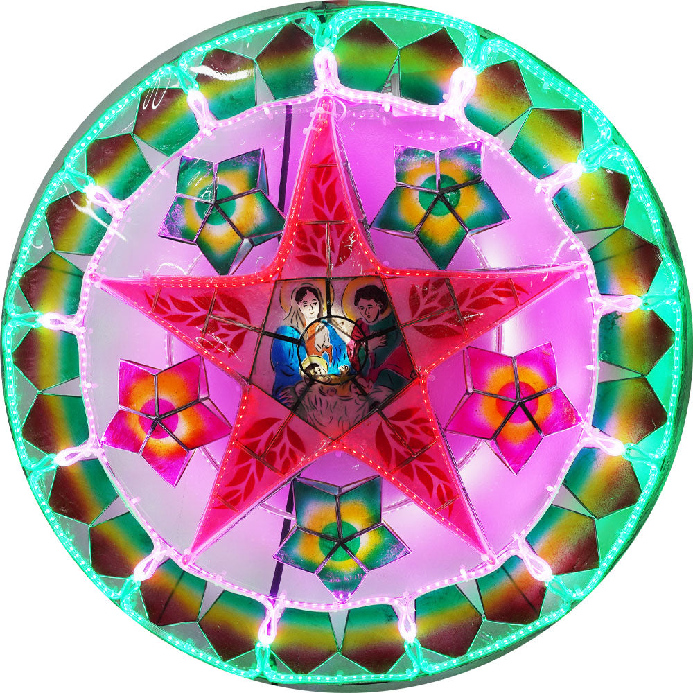 Philippines Christmas Capiz Parol Lantern Star (Tala) Nativity Scene - Green/ Red/ Purple- Size 24