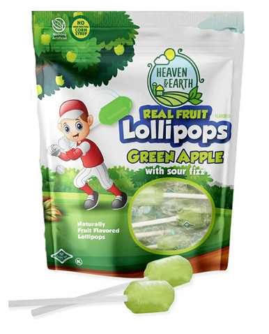 Heaven & Earth Green Apple Fruit Flavored Lollipops, 8.8 oz