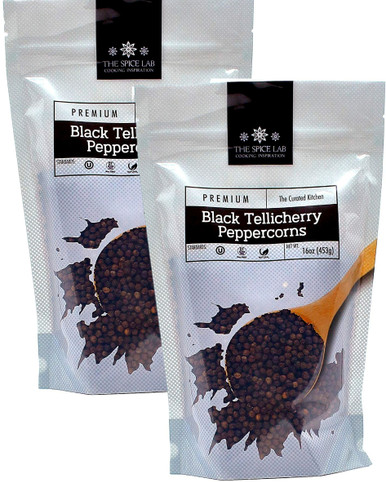 The Spice Lab Whole Black Tellicherry Peppercorns for Grinder Refill, 16 oz (Pack of 2)