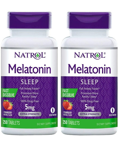 Natrol Melatonin Fast Dissolve 5mg Strawberry Flavor, 250 Tablets (Pack of 2)