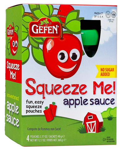 Gefen No Sugar Added Apple Sauce Pouches, 3.17 oz (4 Count)