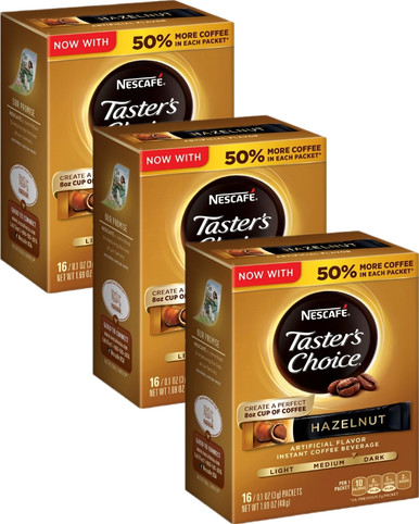 Nescafe Taster's Choice Hazelnut Instant Coffee Packets, 16 Count (Pack of 3)