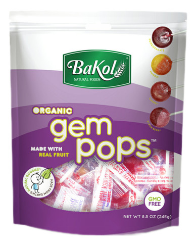 Bakol Organic Gem Pops, Assorted Fruit Flavors Lollipops, 8.5 oz