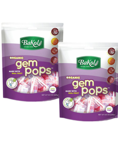 Bakol Organic Gem Pops, Assorted Fruit Flavors Lollipops, 8.5 oz (Pack of 2)