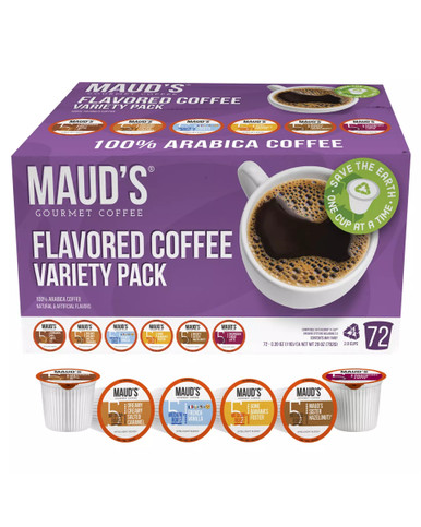 Maud's Flavored Coffee Variety Pack, Medium Roast, 72 K-Cup Pods, 6 Gourmet Flavors