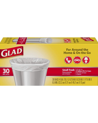 Glad Small White Trash Bag 4 Gallon, 30 Count