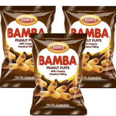 Osem Bamba Peanut Puffs with Hazelnut Cream Filling, 2.1 oz (Pack of 3)