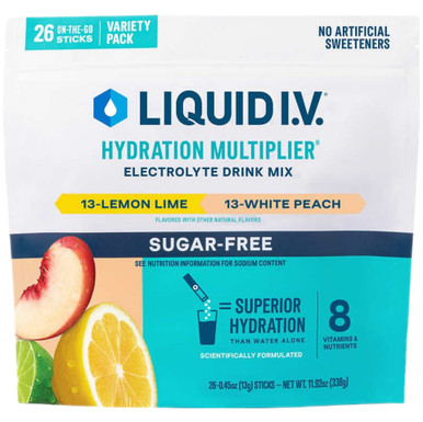 Liquid Iv Sugar Free Lemon Lime, White Peach, Electrolytes Hydration Multiplier, 26 Count