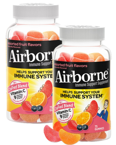 Airborne Gummies Immune Support, Assorted Fruit Flavors, 75 Count (2 Pack)