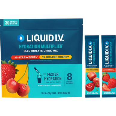 Liquid IV Strawberry and Golden Cherry Electrolytes Hydration Multiplier, 30 Count
