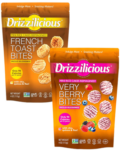 Drizzilicious Mini Rice Cakes Variety Pack, French Toast and Very Berry Flavors, Gluten Free, 90 Calories, 4 oz Bags (Pack of 2)