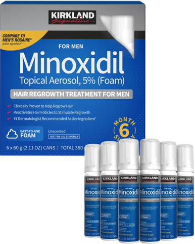 Kirkland Minoxidil for Men 5% Foam Hair Regrowth Treatment, 6 Count, 6 Month Supply