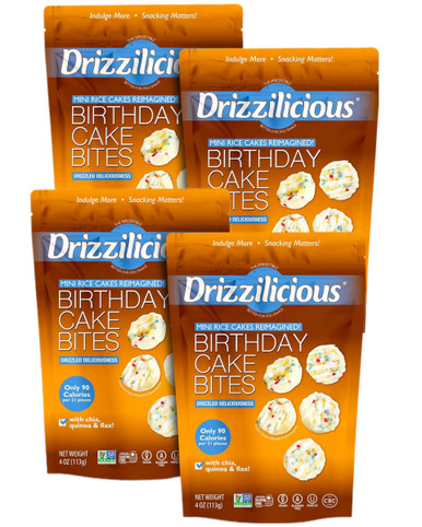 Drizzilicious Birthday Cake Mini Rice Cake Bites, (Pack of 4)