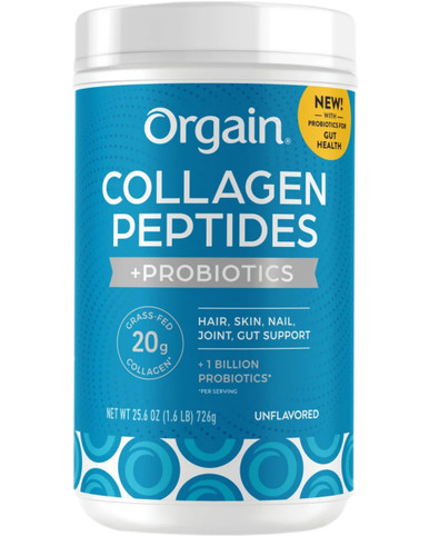 Orgain Collagen Peptides + Probiotics, Unflavored, 1.6 lb, 20g Grass-Fed Collagen with Gut Support