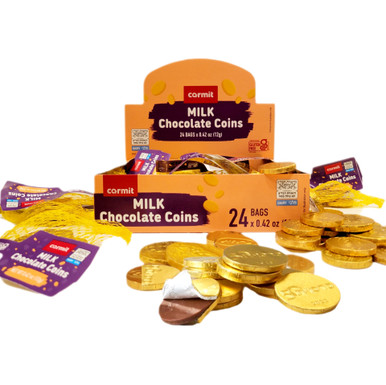 Milk Chocolate Coins, Gold Foil Wrapped Hanukkah Gelt, Kosher Dairy, 24 Count