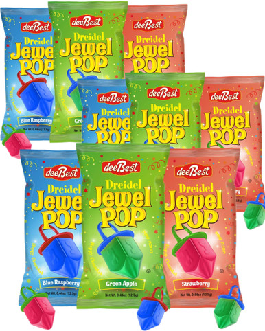 Dreidel Jewel Pop Ring Shape Hanukkah Candy, Individually Wrapped, Kosher, Variety Pack, 9 Count