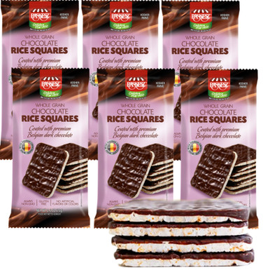 Chocolate Covered Rice Cakes Squares, Whole Grain, Dairy Free, Gluten Free, Kosher, Low Calorie Snacks, 2.6 oz, (Pack of 6)