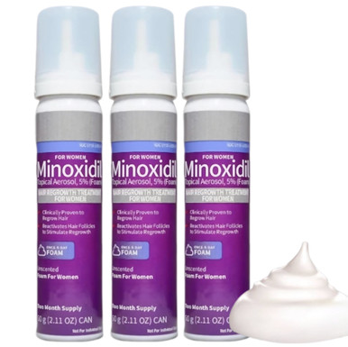 Kirkland Minoxidil for Women 5% Foam Hair Regrowth Treatment, 3 Count, 6 Month Supply