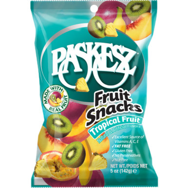 Paskesz Tropical Fruit Snacks, Fat Free, Gluten Free, 5 oz
