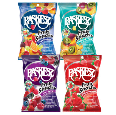 Paskesz Fruit Snacks, Variety Pack, Fat Free, Gluten Free, 5 oz Bags, 4 Flavors