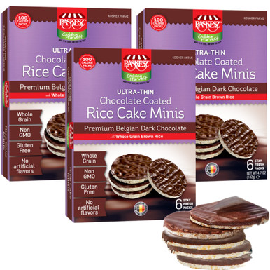 Paskesz Mini Rice Cake Belgian Dark Chocolate Covered, 6 Count (Pack of 3)